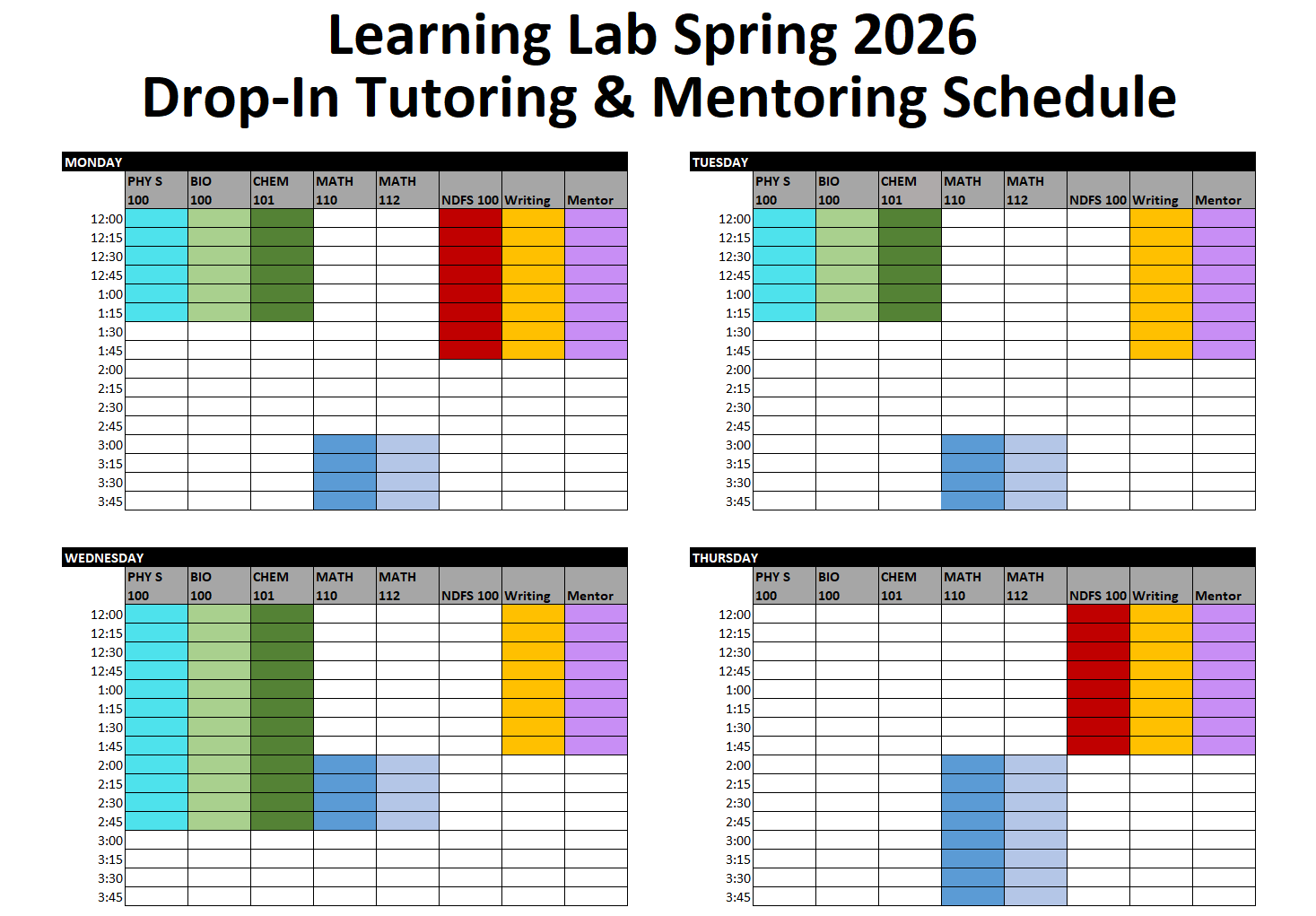 Learning Lab's Spring 2026 schedule